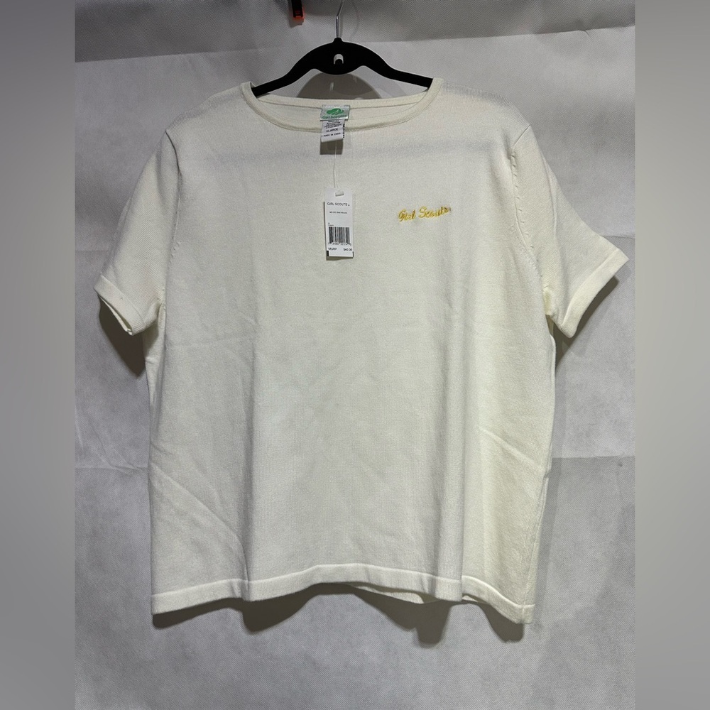 Girl Scouts Women’s XL Shell Top Embroidered Logo Short Sleeve Sweater Shirt NEW